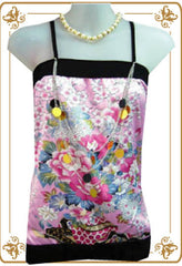 Japanese Geisha Silky Flower Pink Top