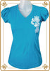 Sweet V-neck Flower Blue Tee